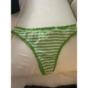 NWOT VS Cotton Lingerie Green Stripe Ruffle Thong Size L Rare
